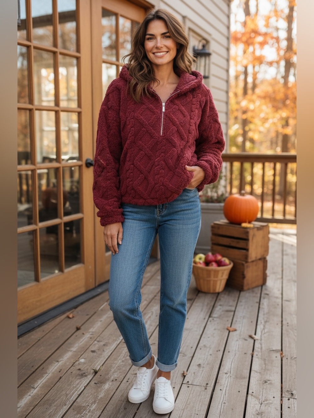 No Boundaries Burgundy Sherpa Half-Zip Hoodie